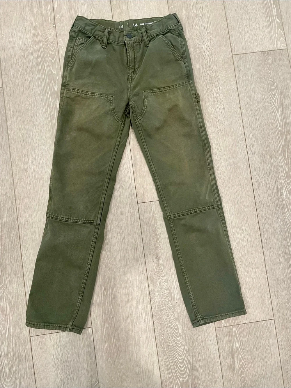 Gap Kids 90s Original Straight Double Knee Carpenter Jeans Olive Green Size 14